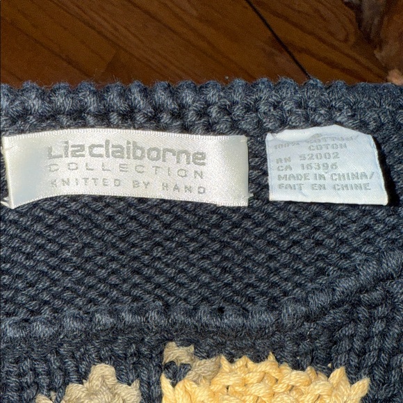 Liz Claiborne Vintage Dark Floral Hand Knitted Cotton Whimsygoth Sweater - Picture 11 of 14